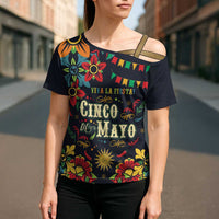 Personalized Cinco de Mayo Cross Shoulder Shirt Vibrant Flowers
