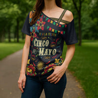 Personalized Cinco de Mayo Cross Shoulder Shirt Vibrant Flowers