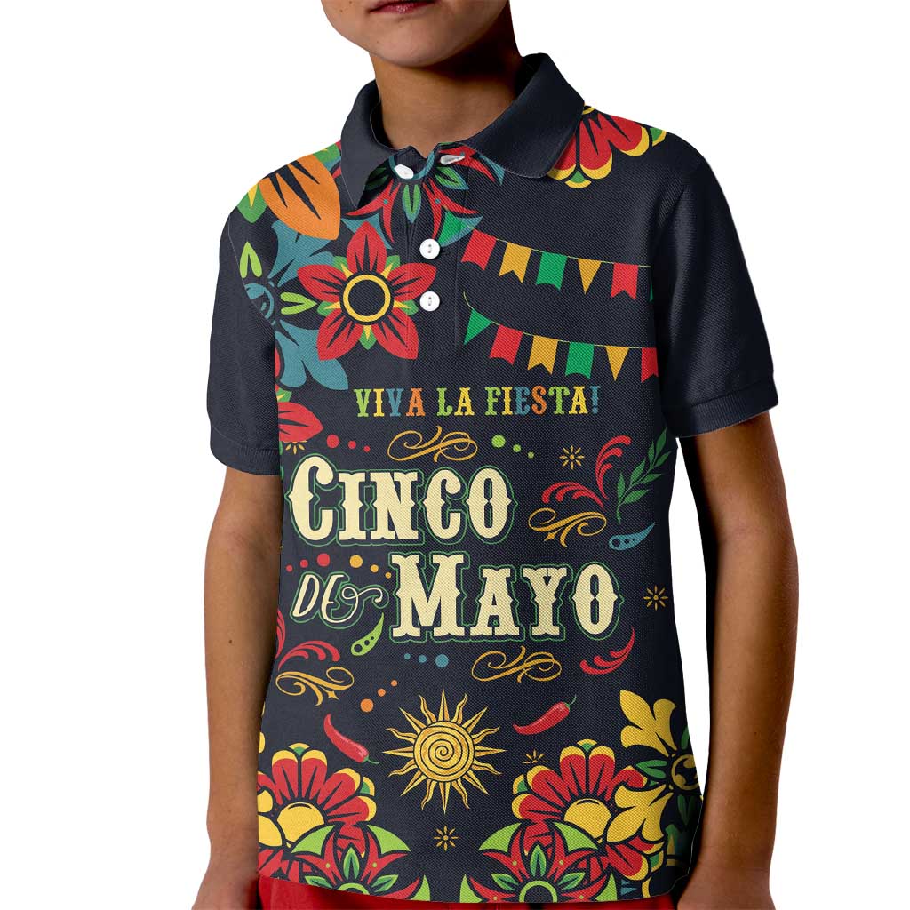 Personalized Cinco de Mayo Kid Polo Shirt Vibrant Flowers