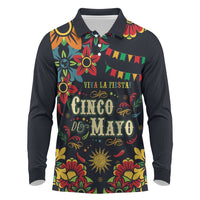 Personalized Cinco de Mayo Long Sleeve Polo Shirt Vibrant Flowers