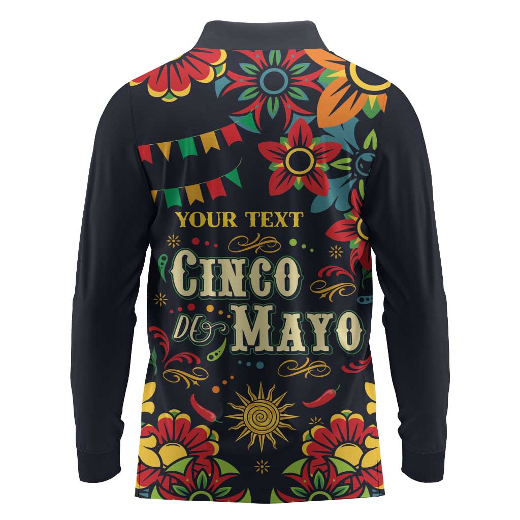 Personalized Cinco de Mayo Long Sleeve Polo Shirt Vibrant Flowers