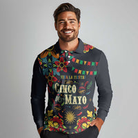 Personalized Cinco de Mayo Long Sleeve Polo Shirt Vibrant Flowers