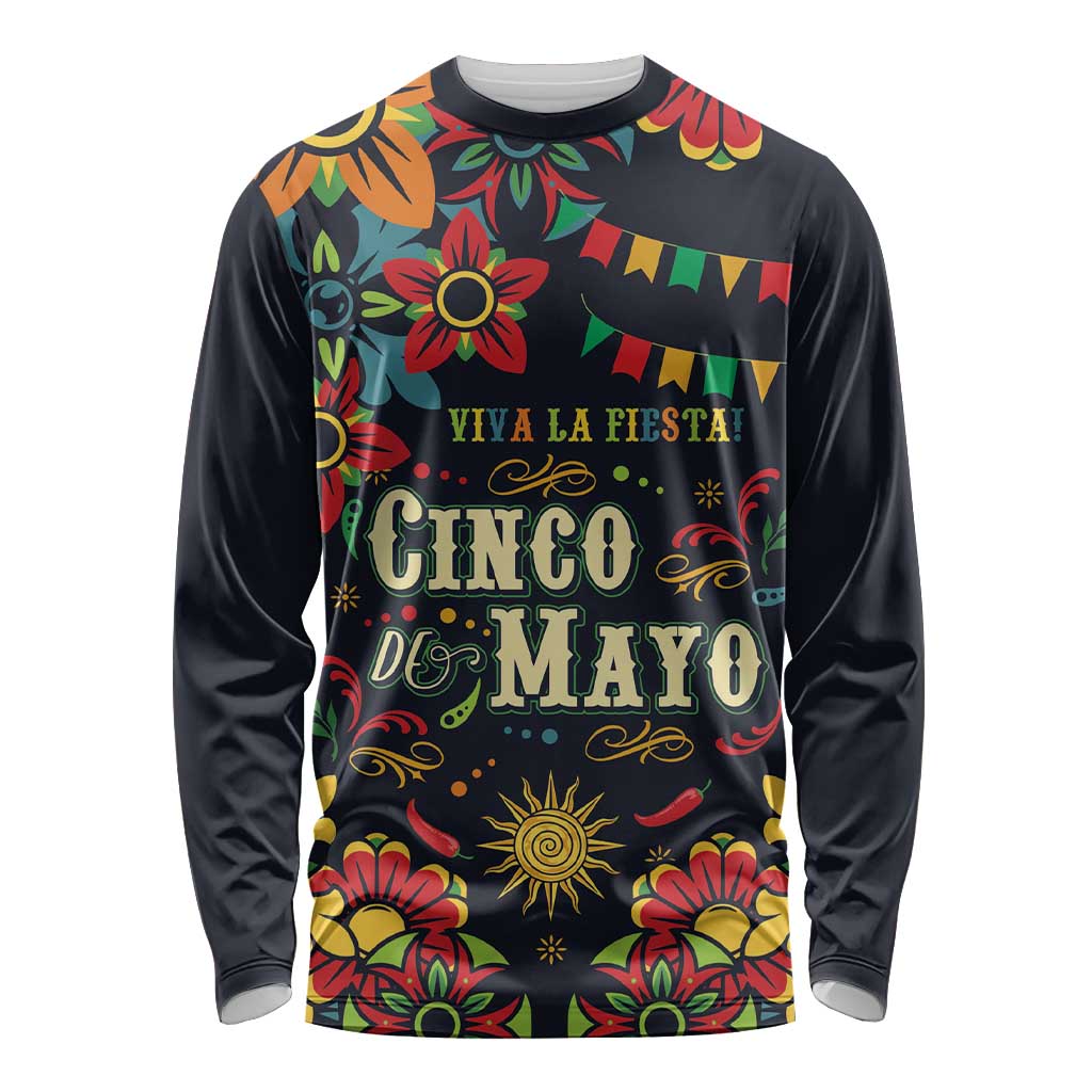 Personalized Cinco de Mayo Long Sleeve Shirt Vibrant Flowers
