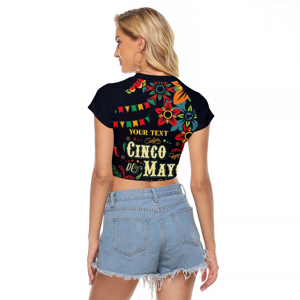 Personalized Cinco de Mayo Raglan Cropped T Shirt Vibrant Flowers