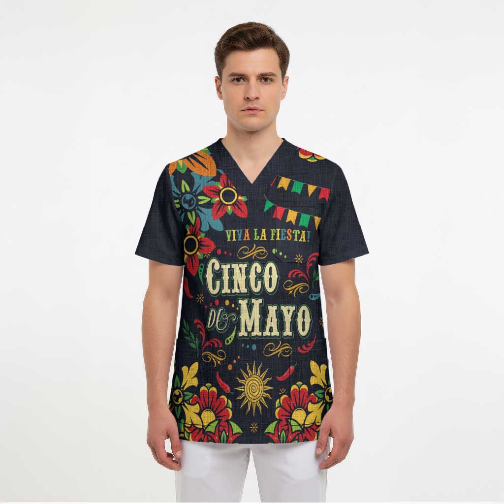 Personalized Cinco de Mayo Scrub Top Vibrant Flowers