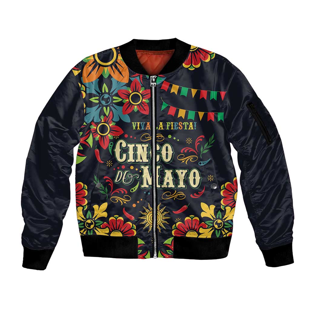 Personalized Cinco de Mayo Sleeve Zip Bomber Jacket Vibrant Flowers