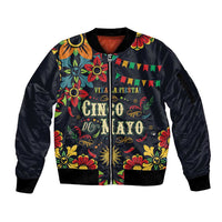 Personalized Cinco de Mayo Sleeve Zip Bomber Jacket Vibrant Flowers