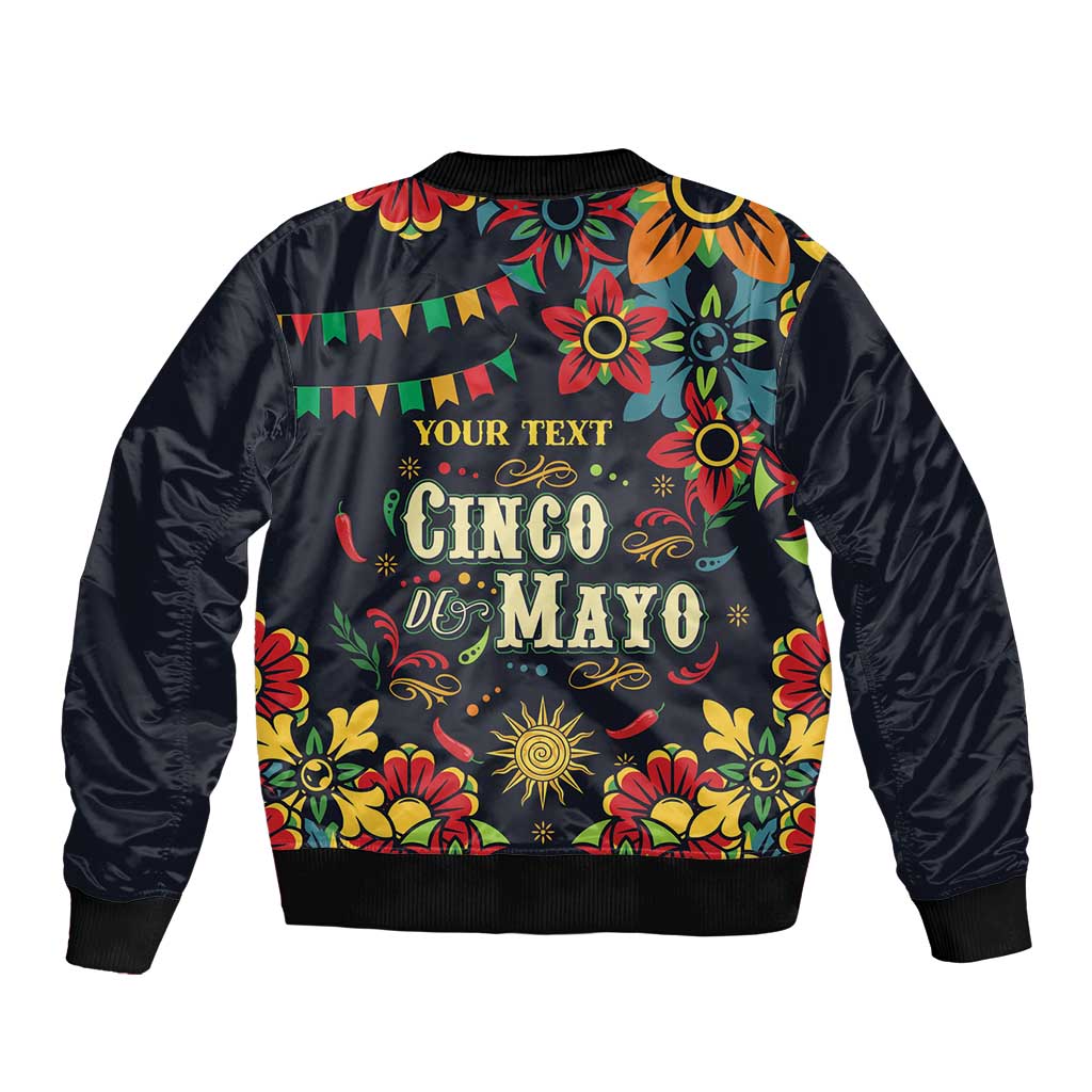 Personalized Cinco de Mayo Sleeve Zip Bomber Jacket Vibrant Flowers