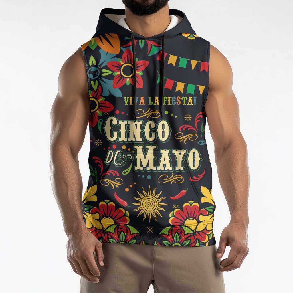 Personalized Cinco de Mayo Sleeveless Hoodie Vibrant Flowers