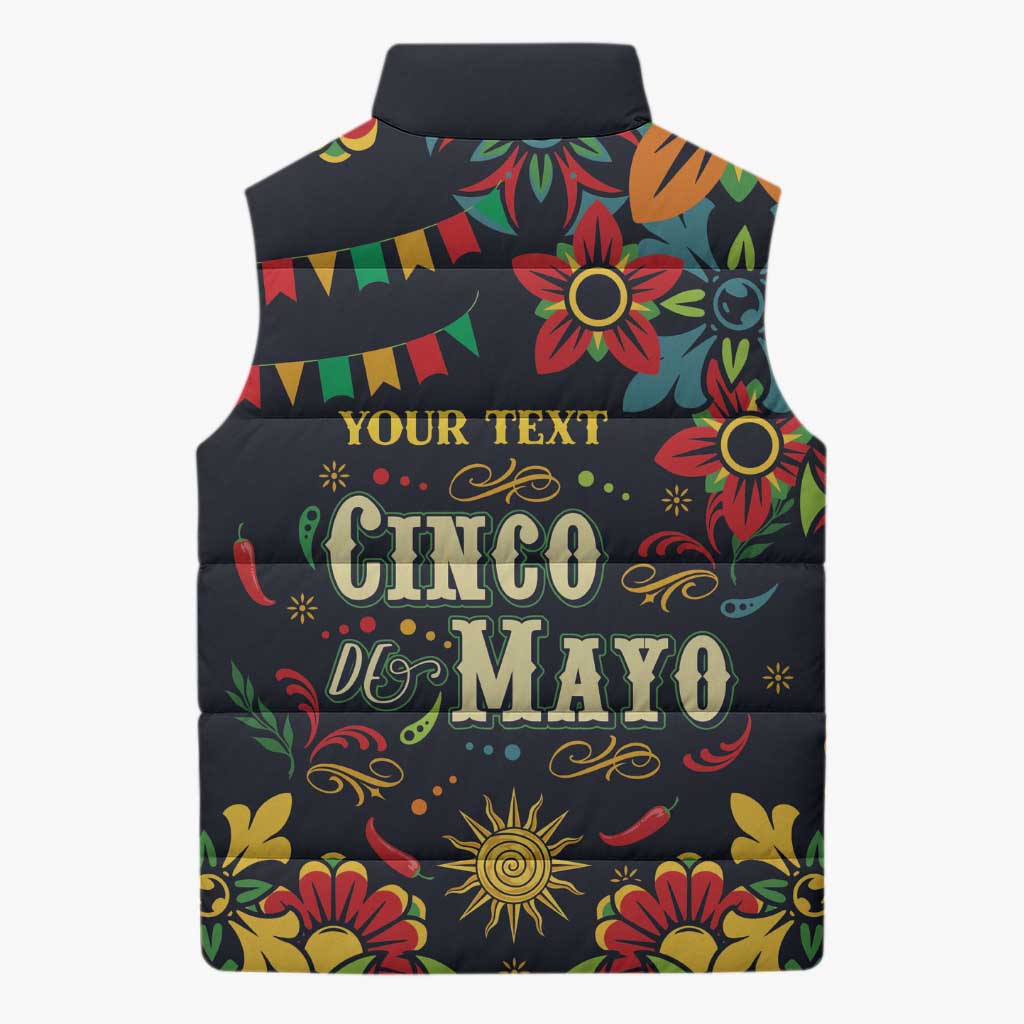 Personalized Cinco de Mayo Sleeveless Puffer Jacket Vibrant Flowers