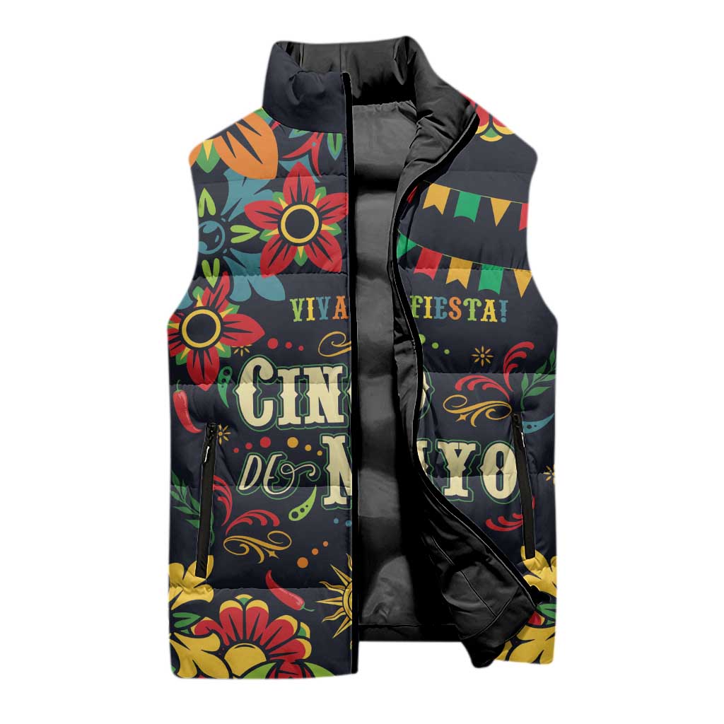 Personalized Cinco de Mayo Sleeveless Puffer Jacket Vibrant Flowers