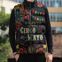 Personalized Cinco de Mayo Sleeveless Puffer Jacket Vibrant Flowers