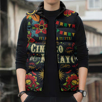 Personalized Cinco de Mayo Sleeveless Puffer Jacket Vibrant Flowers