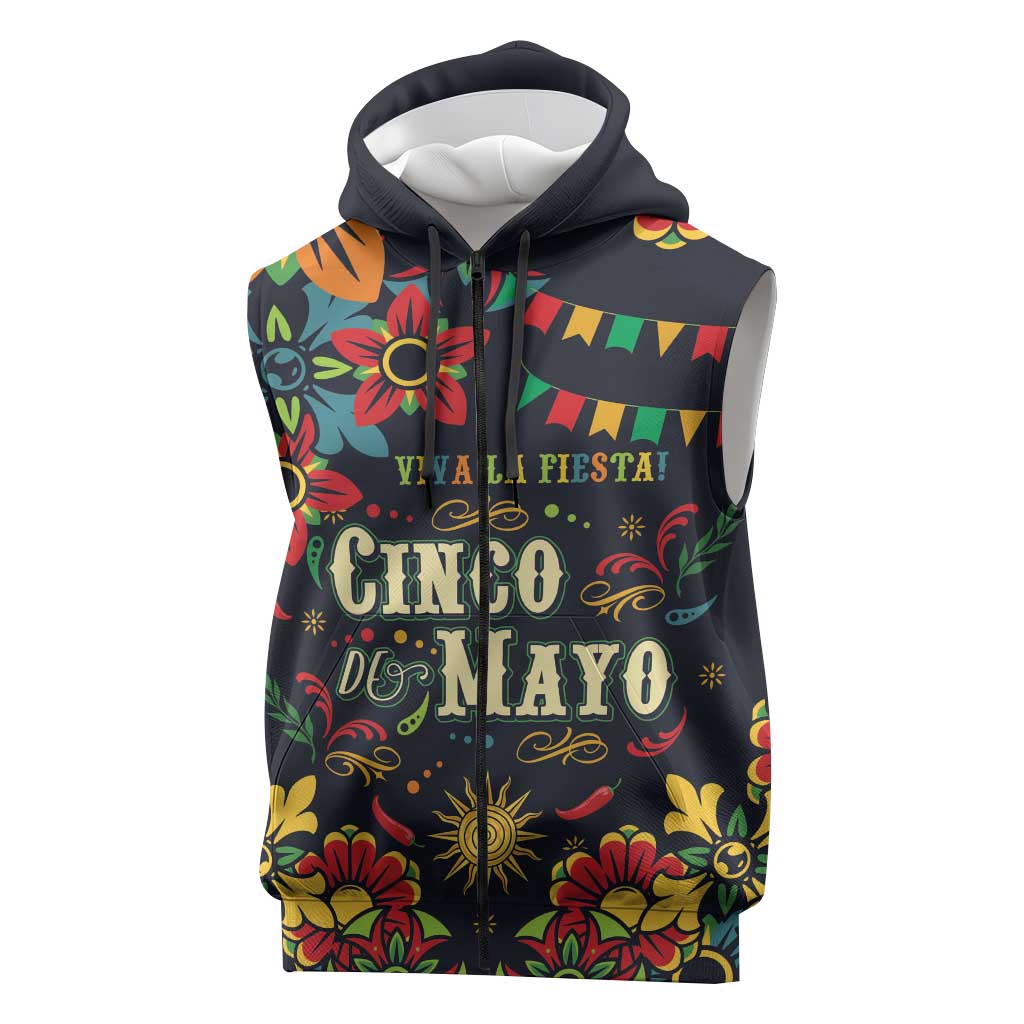 Personalized Cinco de Mayo Sleeveless Zip Hoodie Vibrant Flowers