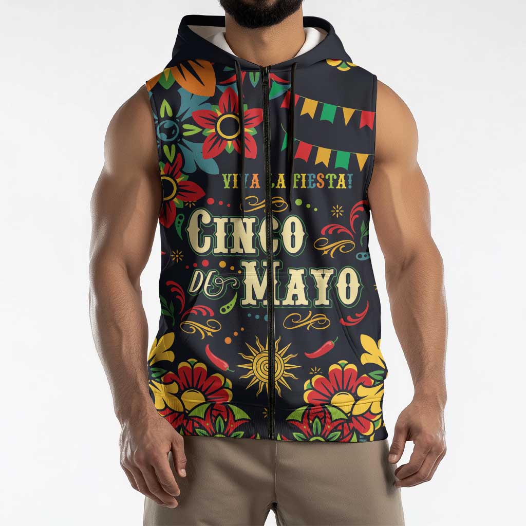 Personalized Cinco de Mayo Sleeveless Zip Hoodie Vibrant Flowers