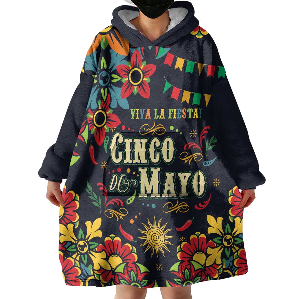 Personalized Cinco de Mayo Wearable Blanket Hoodie Vibrant Flowers