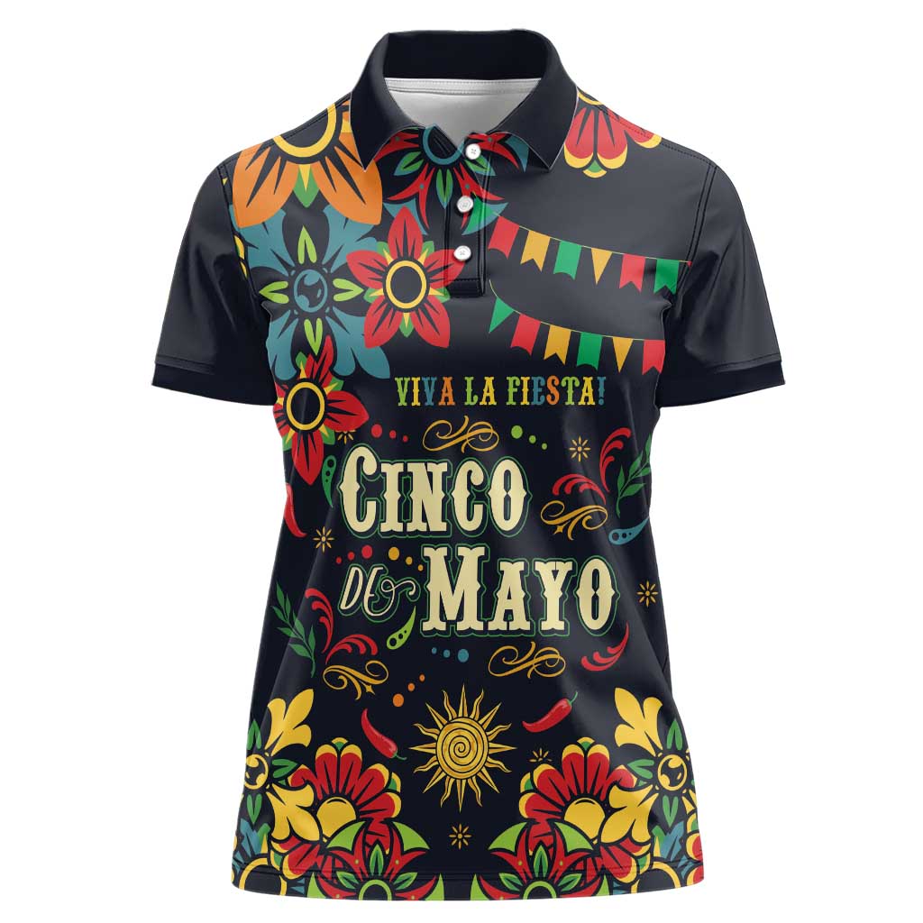 Personalized Cinco de Mayo Women Polo Shirt Vibrant Flowers