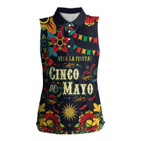 Personalized Cinco de Mayo Women Sleeveless Polo Shirt Vibrant Flowers