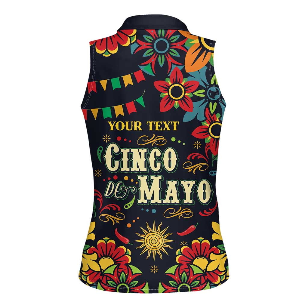 Personalized Cinco de Mayo Women Sleeveless Polo Shirt Vibrant Flowers