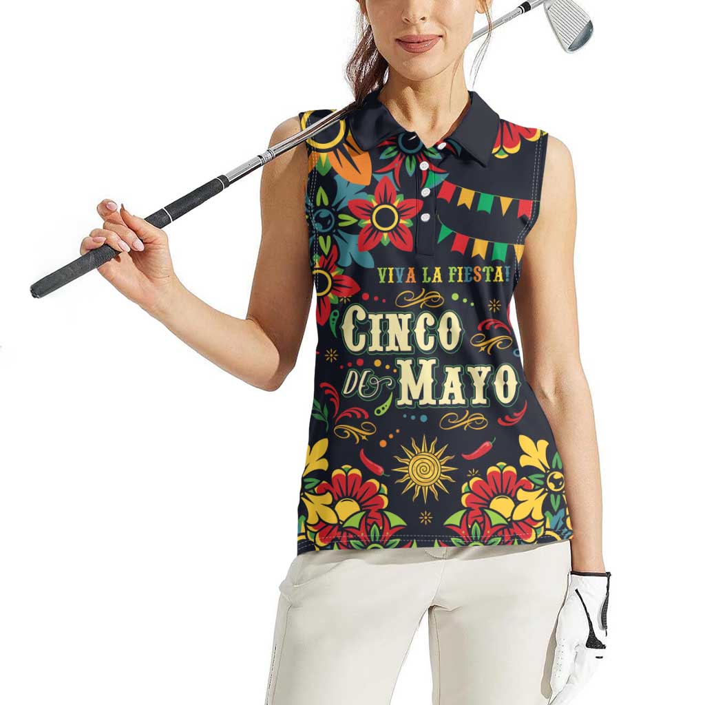 Personalized Cinco de Mayo Women Sleeveless Polo Shirt Vibrant Flowers