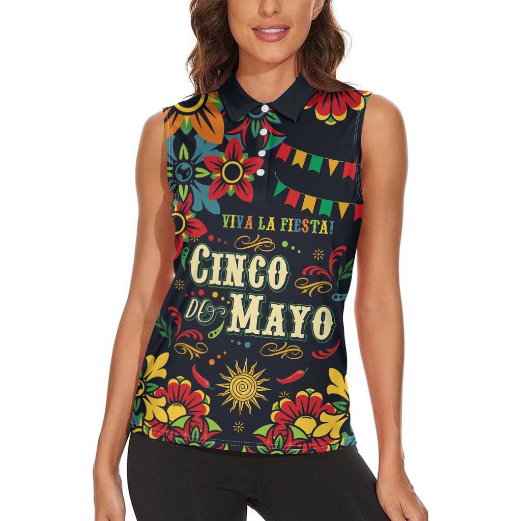 Personalized Cinco de Mayo Women Sleeveless Polo Shirt Vibrant Flowers