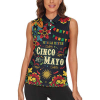 Personalized Cinco de Mayo Women Sleeveless Polo Shirt Vibrant Flowers