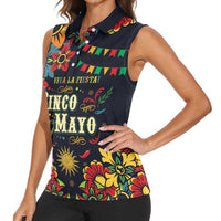 Personalized Cinco de Mayo Women Sleeveless Polo Shirt Vibrant Flowers