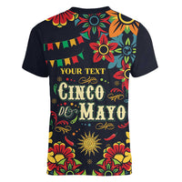 Personalized Cinco de Mayo Women V-Neck T-Shirt Vibrant Flowers