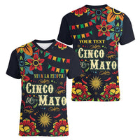 Personalized Cinco de Mayo Women V-Neck T-Shirt Vibrant Flowers
