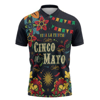 Personalized Cinco de Mayo Zipper Polo Shirt Vibrant Flowers
