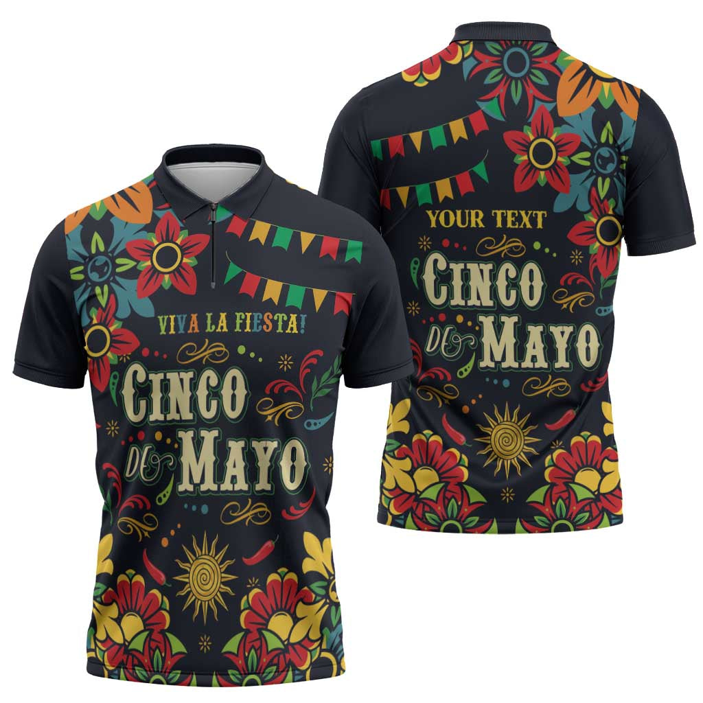 Personalized Cinco de Mayo Zipper Polo Shirt Vibrant Flowers