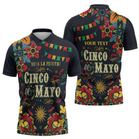 Personalized Cinco de Mayo Zipper Polo Shirt Vibrant Flowers