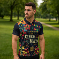 Personalized Cinco de Mayo Zipper Polo Shirt Vibrant Flowers