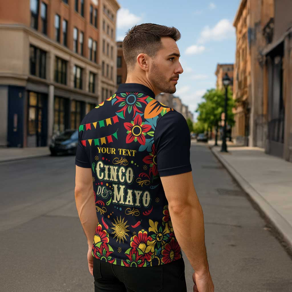Personalized Cinco de Mayo Zipper Polo Shirt Vibrant Flowers