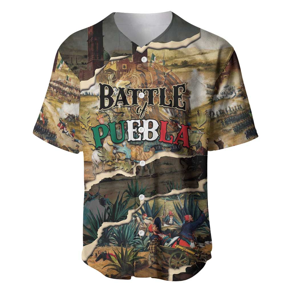 Mexican Battle of Puebla Baseball Jersey Vintage Art Style