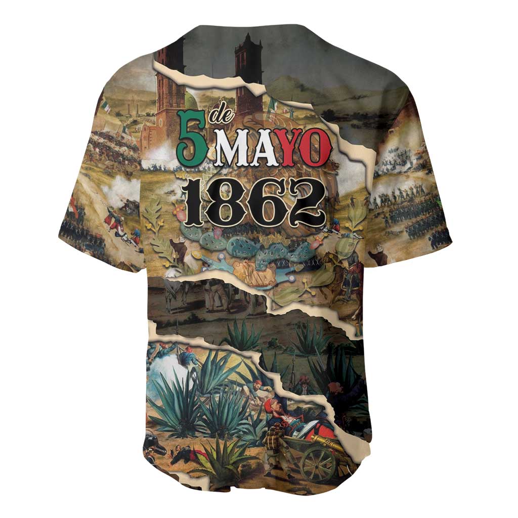 Mexican Battle of Puebla Baseball Jersey Vintage Art Style