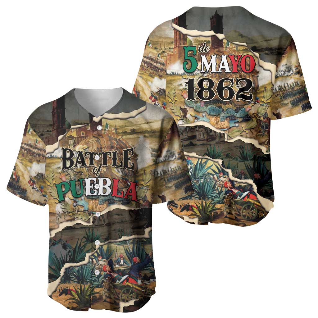Mexican Battle of Puebla Baseball Jersey Vintage Art Style