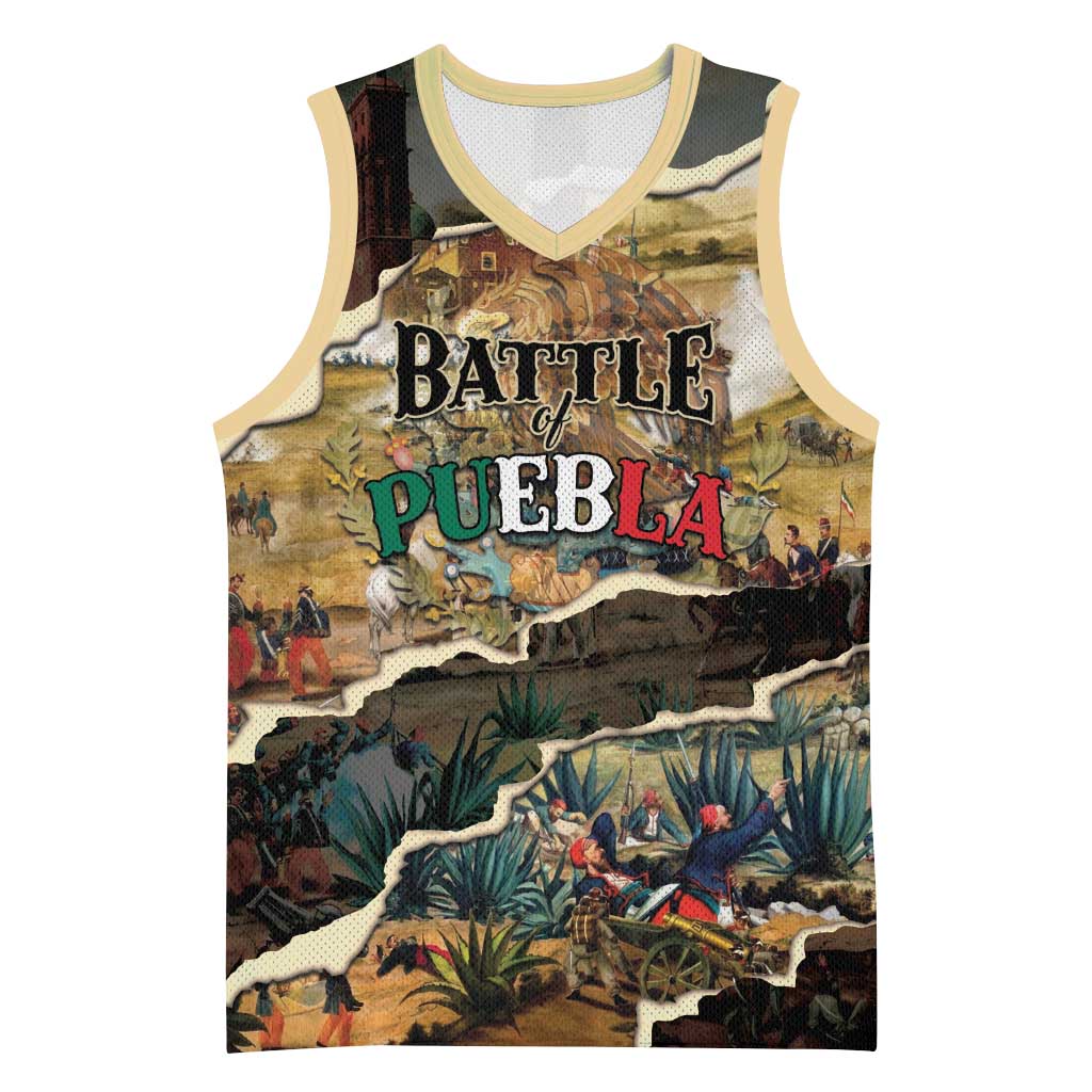 Mexican Battle of Puebla Basketball Jersey Vintage Art Style