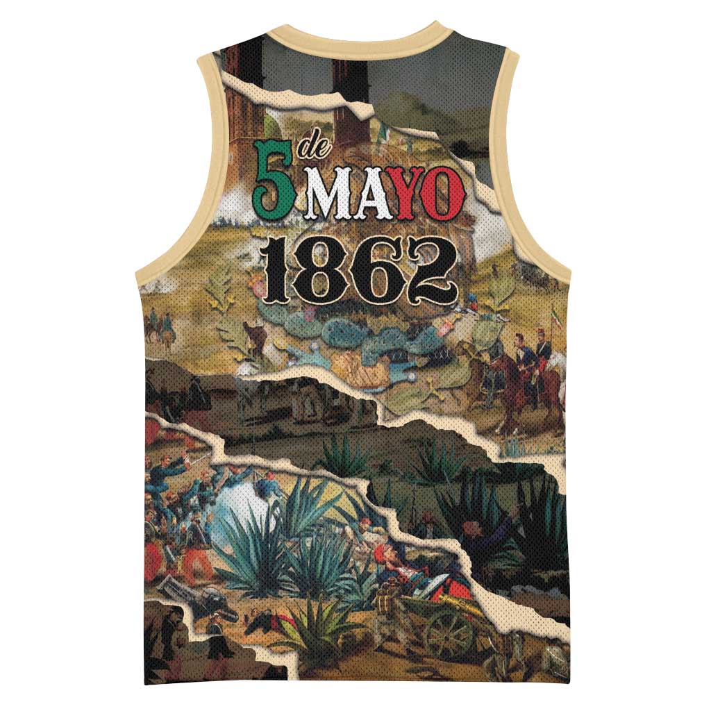 Mexican Battle of Puebla Basketball Jersey Vintage Art Style
