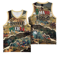 Mexican Battle of Puebla Basketball Jersey Vintage Art Style