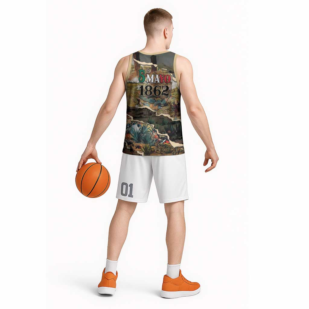 Mexican Battle of Puebla Basketball Jersey Vintage Art Style
