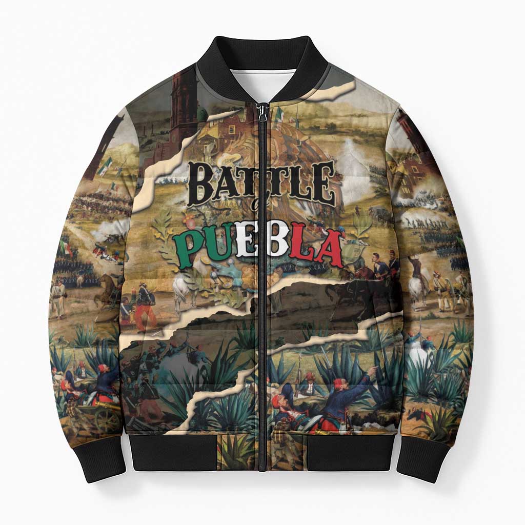 Mexican Battle of Puebla Bomber Puffer Jacket Vintage Art Style