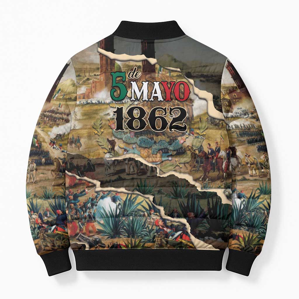 Mexican Battle of Puebla Bomber Puffer Jacket Vintage Art Style
