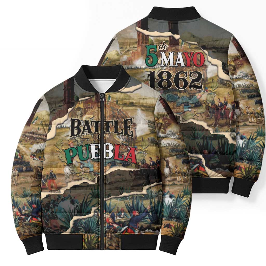 Mexican Battle of Puebla Bomber Puffer Jacket Vintage Art Style