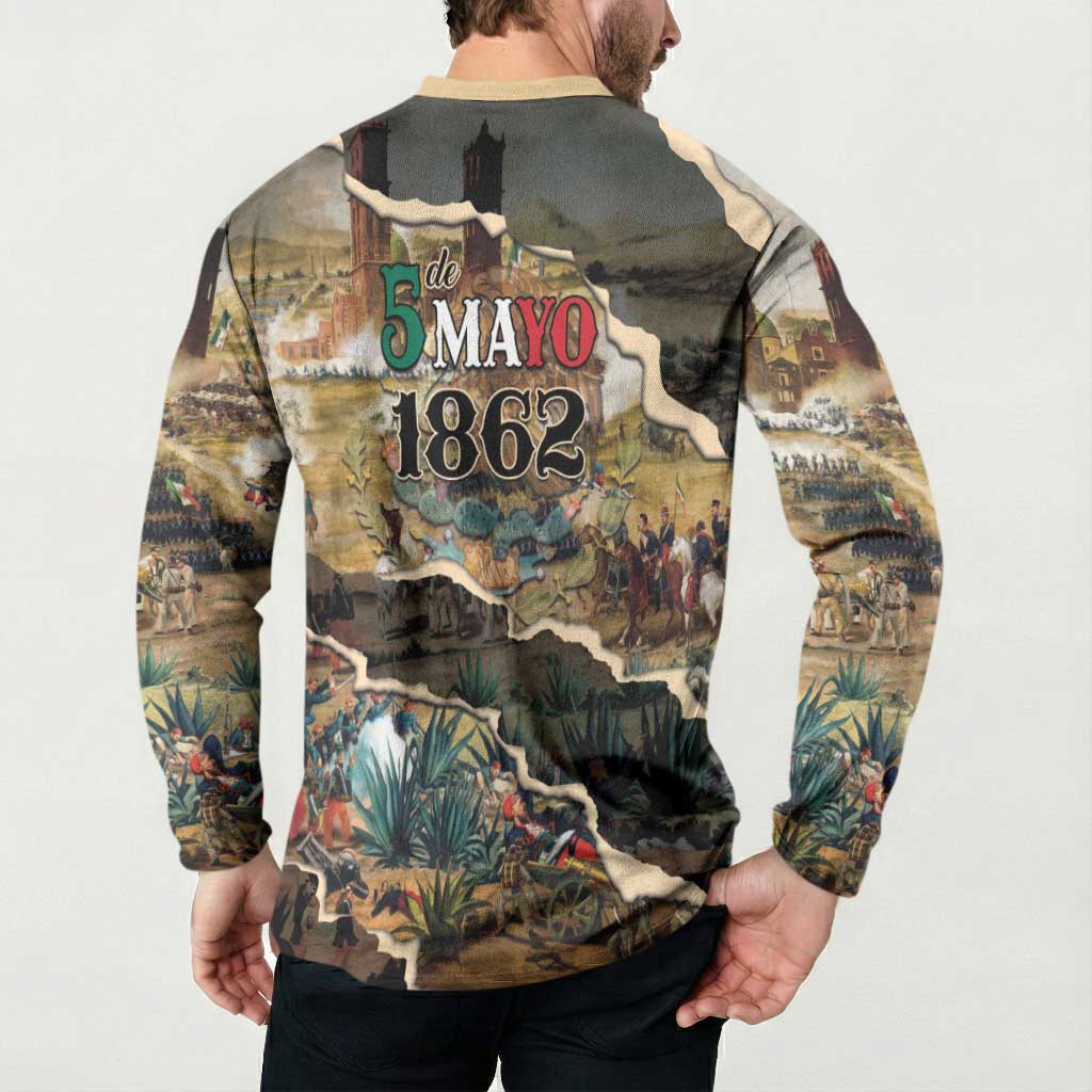 Mexican Battle of Puebla Button Sweatshirt Vintage Art Style