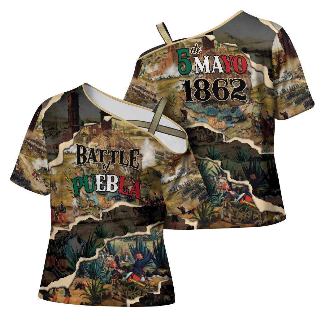 Mexican Battle of Puebla Cross Shoulder Shirt Vintage Art Style