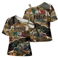 Mexican Battle of Puebla Cross Shoulder Shirt Vintage Art Style