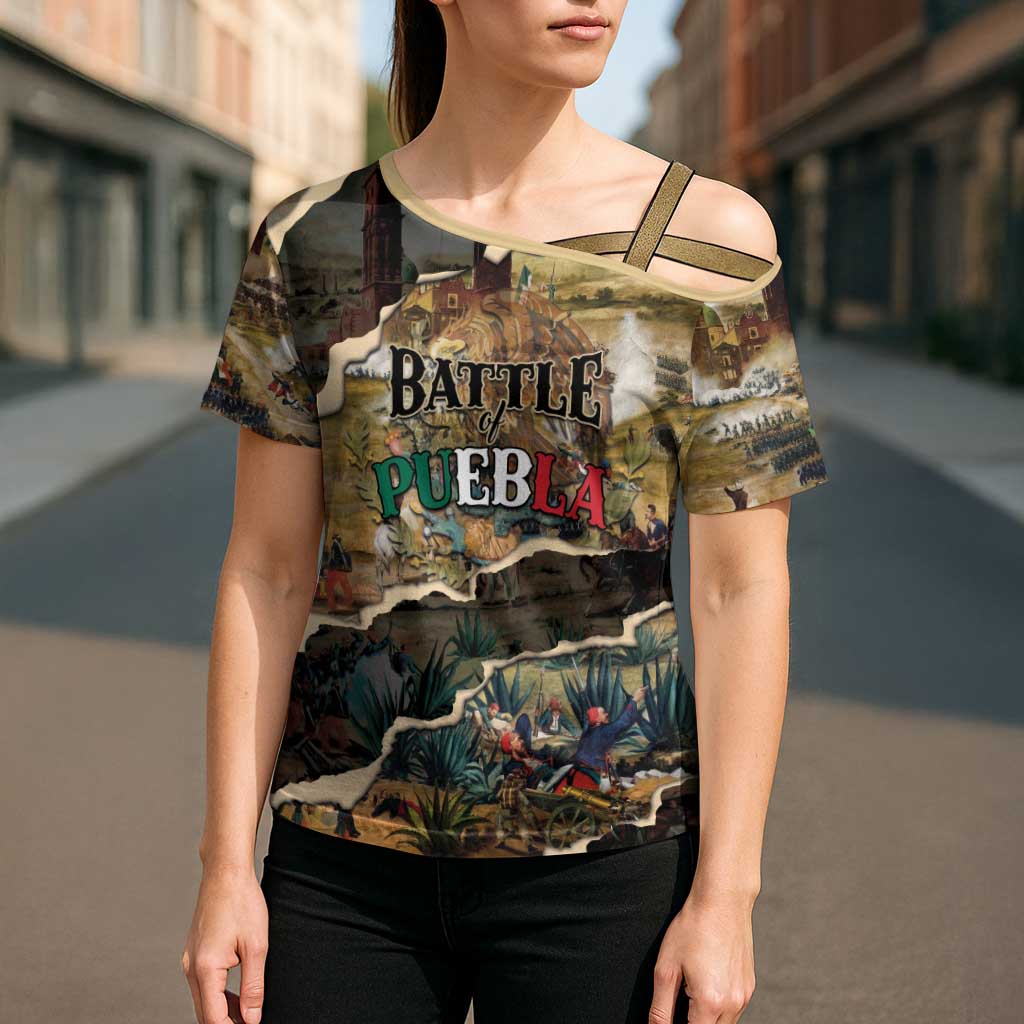 Mexican Battle of Puebla Cross Shoulder Shirt Vintage Art Style