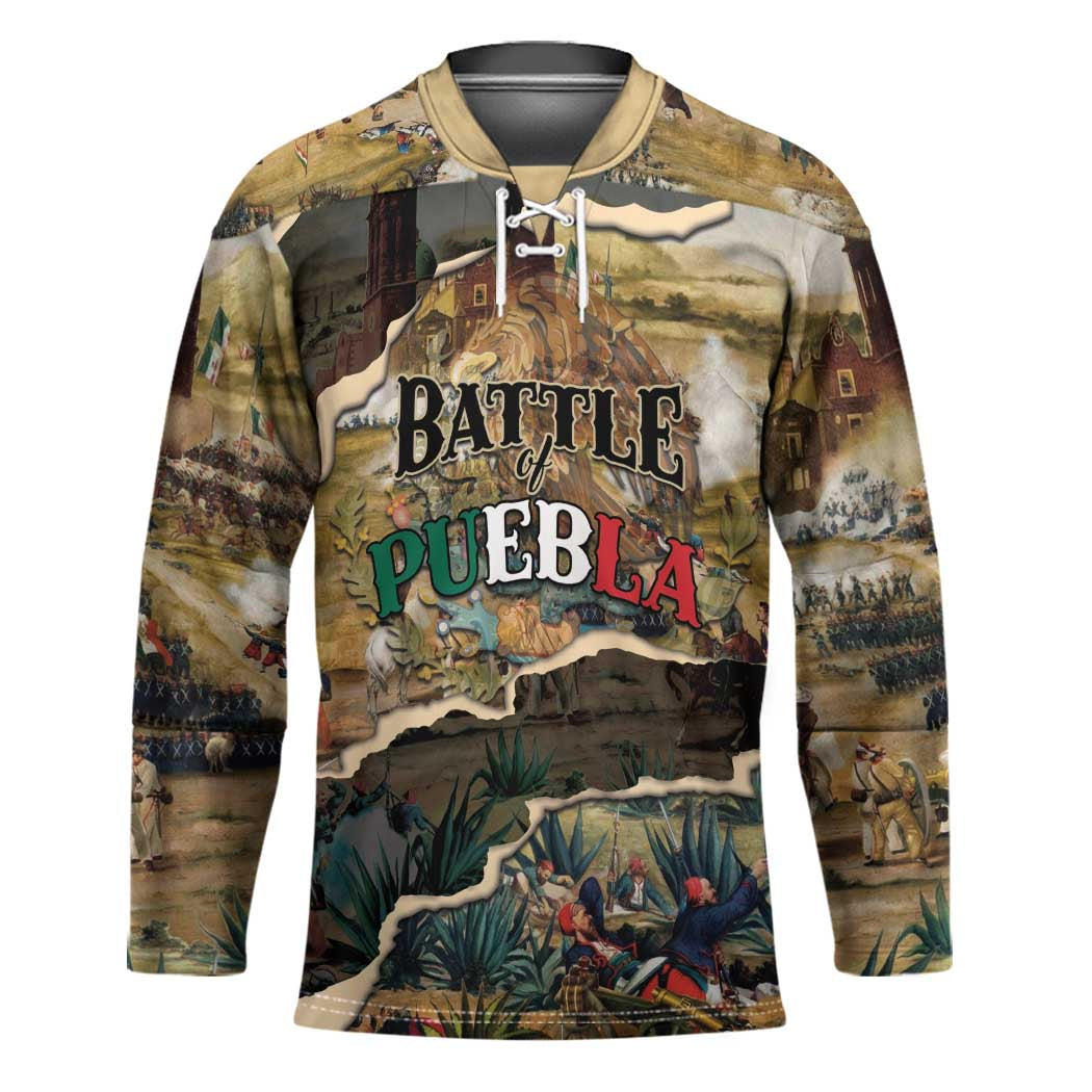Mexican Battle of Puebla Hockey Jersey Vintage Art Style