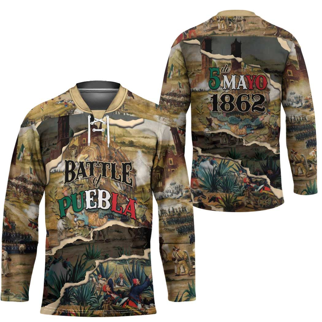 Mexican Battle of Puebla Hockey Jersey Vintage Art Style